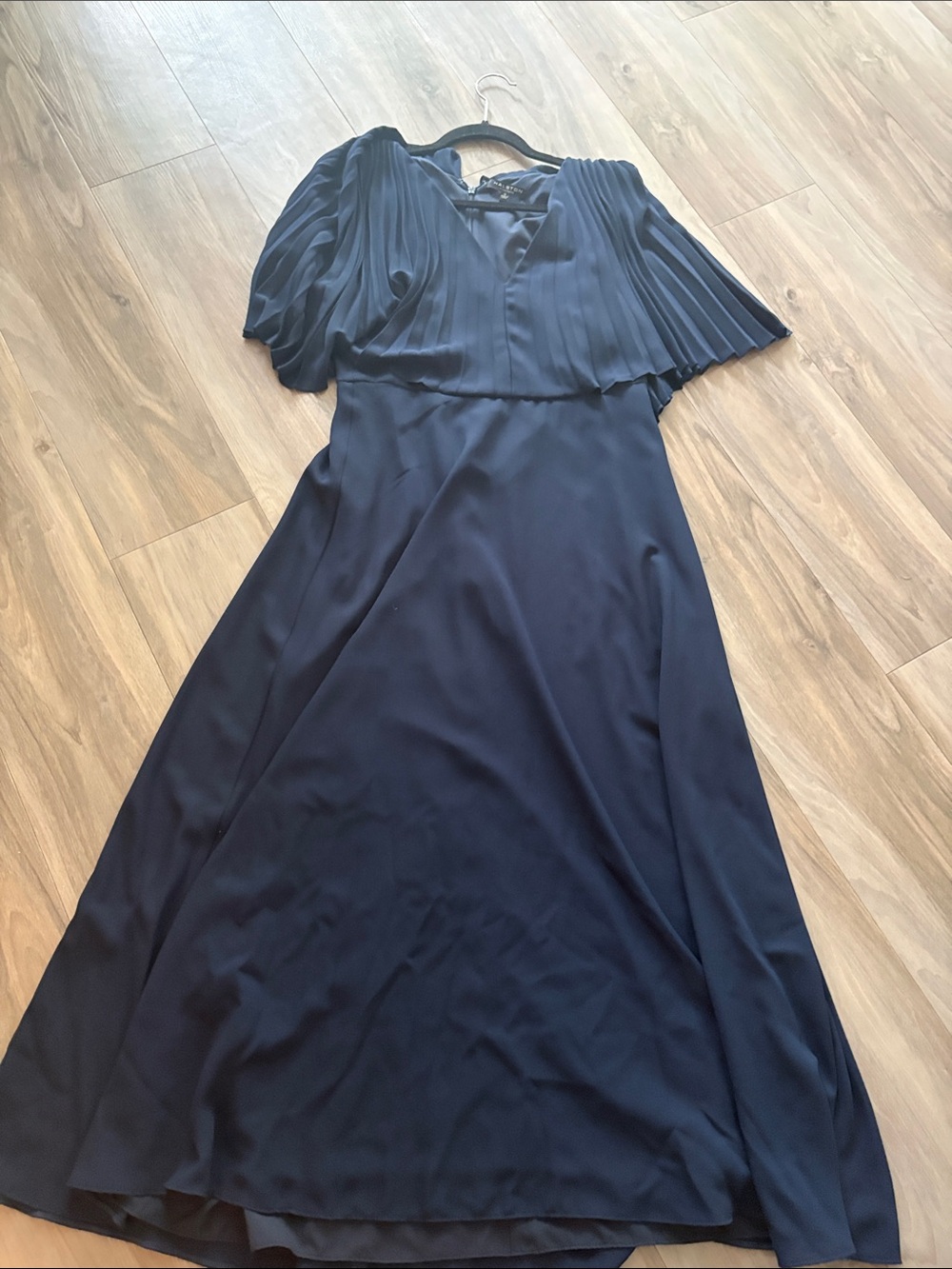Halston Heritage Navy Pleated V-Neck Maxi Dress